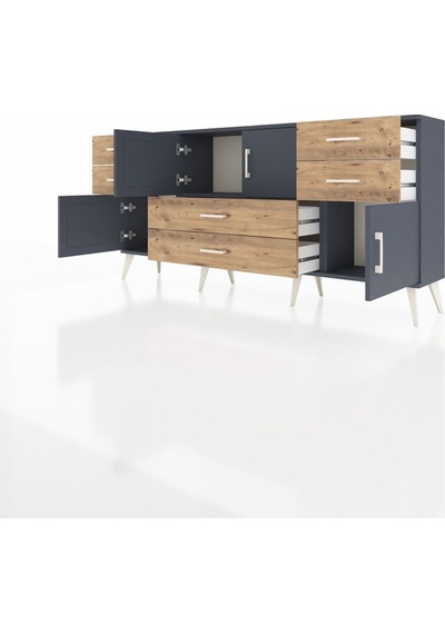 Arges Konsol Tek Raflı 6 Çekmeceli 4 Kapaklı 176x30x83 Antrasit-antrasit/çam Antrasit/çam Arges Konsol Tek Raflı 6 Çekmeceli 4 Kapaklı 176x30x83 Antrasit-antrasit/çam Antrasit/çam