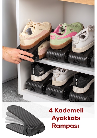 Porsima 5302 12li Ayakkabı Rampası Ayakkabı Düzenleyici Dolap İçi Organizer- Siyah Siyah