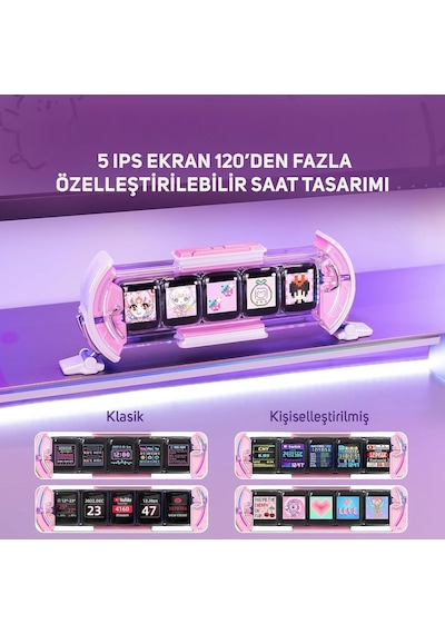 Ayrex Divoom Times Gate Pixel Art Bilgilendirici Ekran, Wıfı 5 Adet 128 128 Ips Ekran, Led Dijital Saat Işıkları Oy