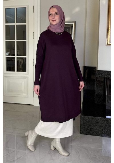 Rabia Şamlı Dora Triko Tunik Mürdüm Çok Renkli
