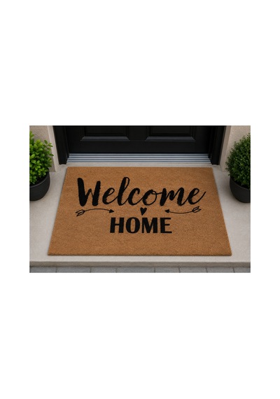 Kapı Önü Paspası Kaymaz Ağır Tabanlı Welcome Home Desen Dekoratif , Kolay Temizlenir 45x70 Cm Kod T9 Kahverengi