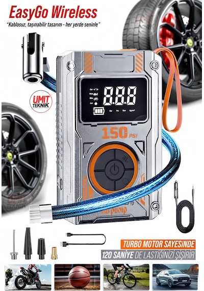 Kablosuz 150psı Dijital Lastik Şişirme Led Turbo Hava Kompresörü,proxl Yüksek Emiş Araç Süpürgesi