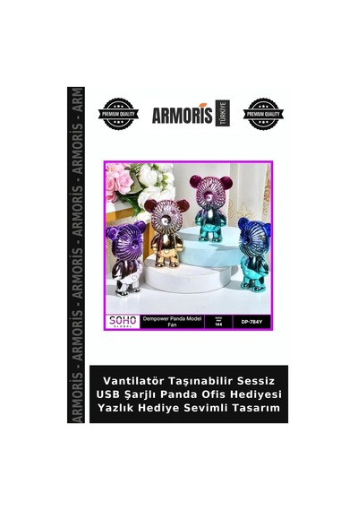 Vantilatör Taşınabilir Sessiz Usb Şarjlı Panda Ofis Hediyesi Yazlık Hediye Sevimli Tasarım