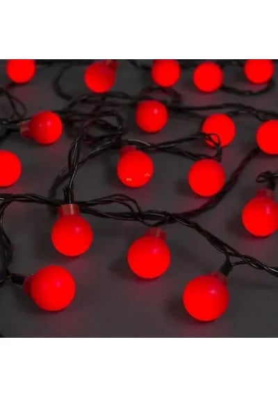 Hubrendy Emin 5m 28 Led Mini Top Işık Kırmızı - Fişli, Siyah Kablo