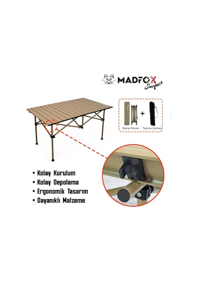 Madfox Surface Katlanır Kamp Masası Kahverengi