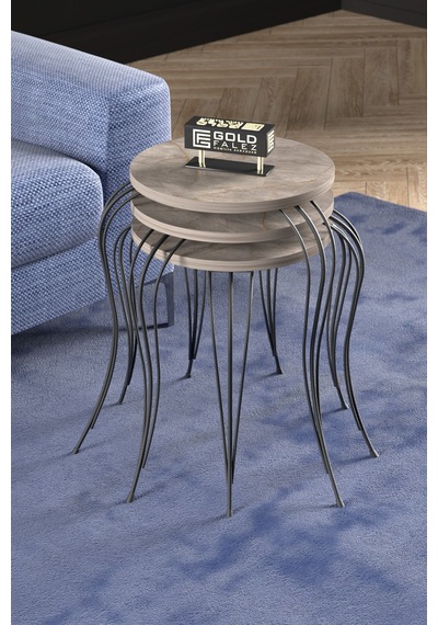 Lükens Zigon Sehpa Gordion Gri 3'lü Kod 46689 Sarı