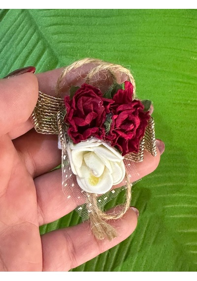 4x4 Cm Kırmızı Beyaz Çiçekli Broş Yaka İğnesi Türban Giyim Aksesuarı Renkli