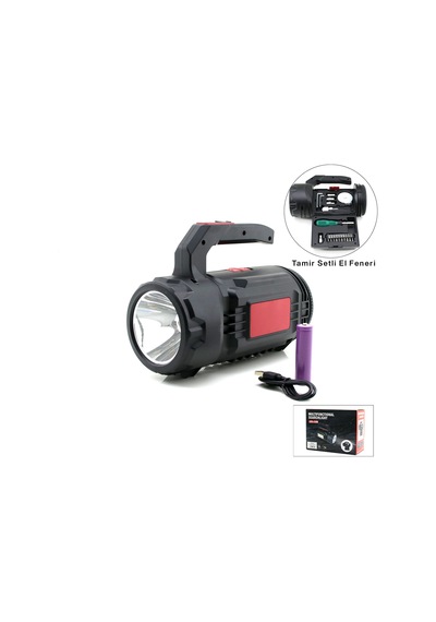 2in1 Led+cob Şarjlı El Feneri Ve Projektör - Usb/type-c/pil, 19 Parça Tamir Seti 100w - Standart Kablo