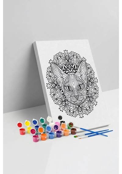 Kedi Desenli Mandala Ahşap Boyama Seti 40x50 Cm