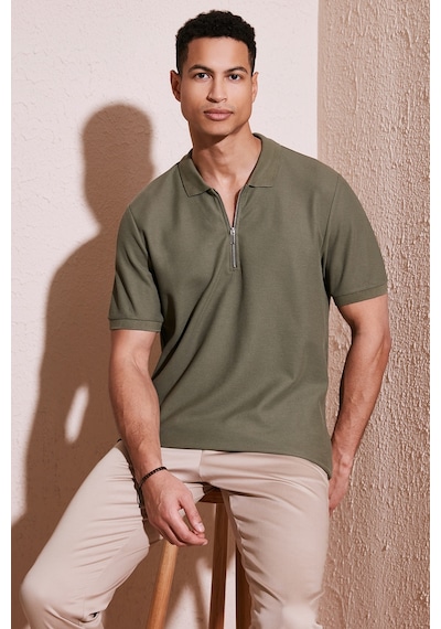 Buratti Pamuklu Regular Fit Fermuarlı Erkek Polo Yaka T Shirt 5902434 Haki