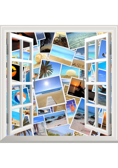 Pencere Poster Duvar Kağıdı Tatil Fotokolaj Yapışkanlı Sticker
