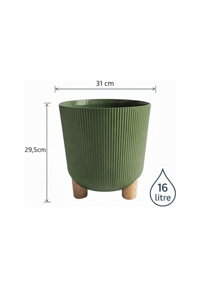Omnipazar Elf-453 Dekoratif Derin Nostalji Ayaklı Saksı Takımı 16 Litre Yeşil