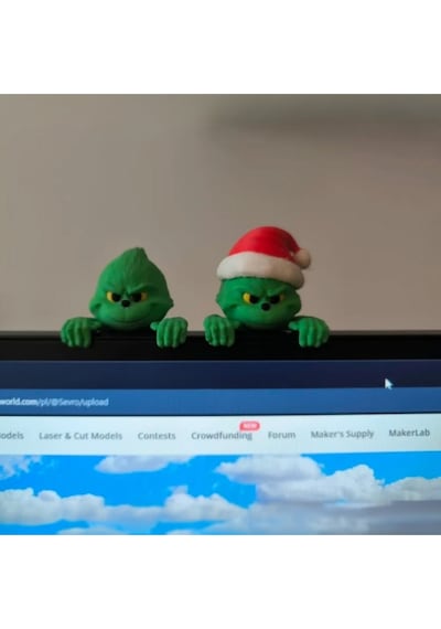 2'li Set Monitör Üstü Yılbaşı Temalı Grinch 3d Baskı Dekoratif Figür 10 Cm - Pla Malzeme