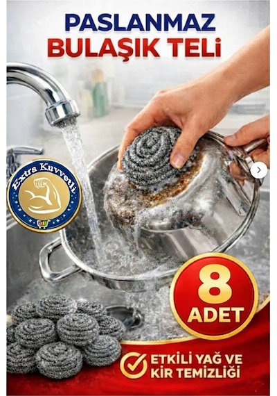 Bulaşık Teli Ovma Teli 8 Adet Pratik Ekonomik Toptel Sürtme Teli Lavabo Mutfak Banyo Temizlik Teli Sert Yüzey İçin