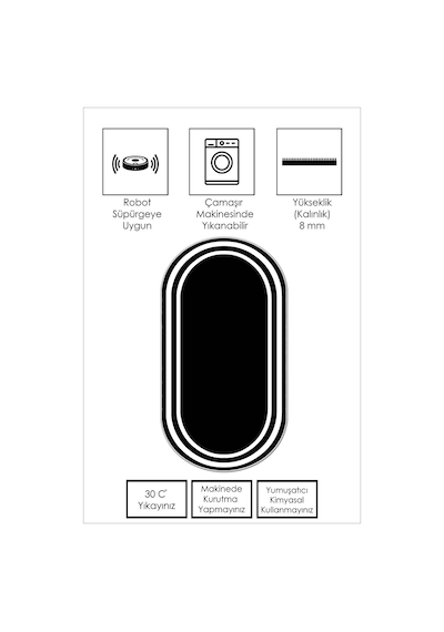 West Home Dijital Baskı Yıkanabilir Kaymaz Taban Leke Tutmaz Oval Mutfak Halısı Salon Halısı Ve Yolluk Wh 496 Black Oval