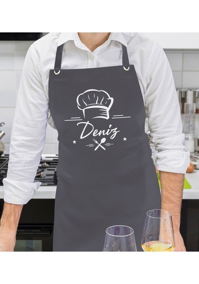 Bk Gift Kişiye Özel İsimli Chef Tasarımlı Profesyonel Antrasit Mutfak Önlüğü, Aşçı Önlüğü, Şef Önlüğü, Arkadaşa -4 Bej