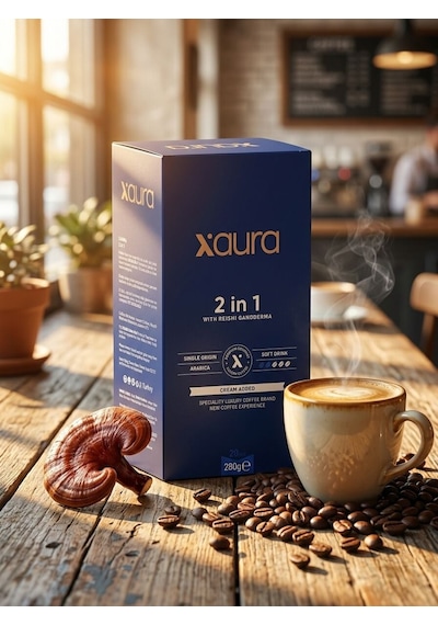X-aura 2 İn 1 Şekersiz Hazır Kahve - Reishi Mantarlı Fonksiyonel Gurme Kahve 14 Gr X 20 Adet