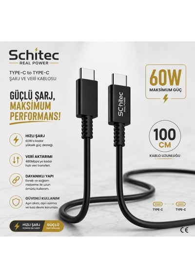 Schitec 38w Çift Çıkışlı Hızlı Adaptör Ve 120w Usb-a To Type-c Örgülü Data Ve Hızlı Şarj Kablosu