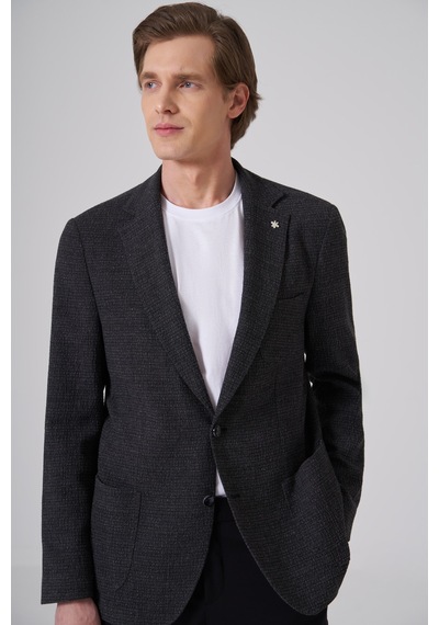 Morven Erkek Siyah Yünlü Trend Desenli Slim Fit Mono Yaka Ceket 26ks002007001 Siyah