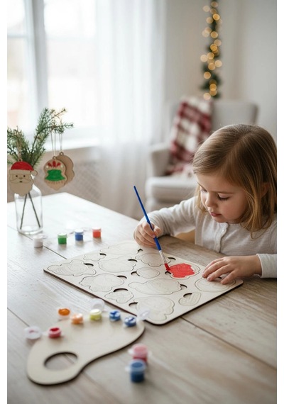 Noel Temalı Ahşap Boyama Oyun Seti Okul Öncesi Etkinlik
