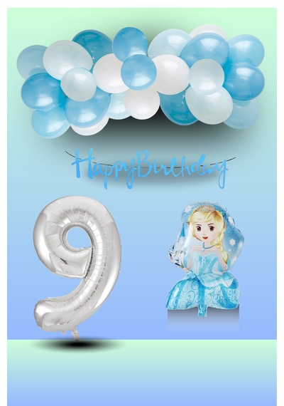 9 Yaş Frozen Tema Prenses Folyo Balon Mavi Beyaz Balon Gümüş Rakam Mavi Banner Doğum Günü Seti Çok Renkli