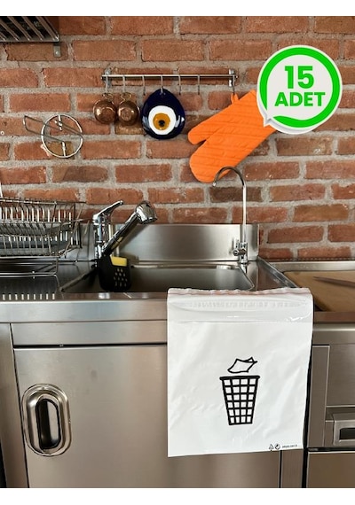 Çöp Torbası Kendinden Yapışkanlı, Sızdırmaz, İz Bırakmaz, Pratik, Çift Tarafı Aç-kapa Bantlı 15 Adet 25x25+5 Cm