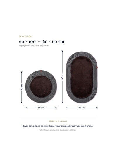 Banyo Paspası Takımı 60x100+60x60 Cm Düz Acı Kahve & Antrasit Gri