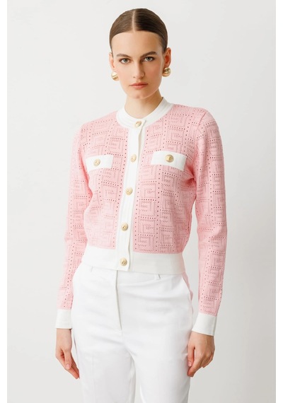 On Fashion Kadın Önü Gold Düğmeli Sıfır Yaka Pembe Hırka 53900 Pembe