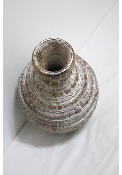 Ahşap Dekoratif Vazo 25cm Bej