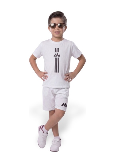 Minik Motion 2'li Set Kısa Kollu Tshirt Ve Şortlu Çocuk Minikmotion Alt Üst Takım Beyaz - Lacivert