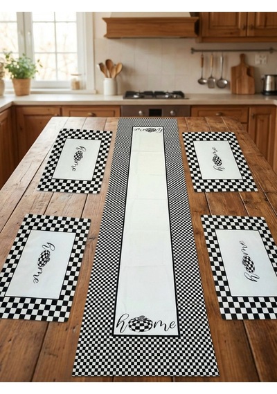 Home Desenli Desenli Runner & 4 Lü Kare Supla Takım Siyah-beyaz