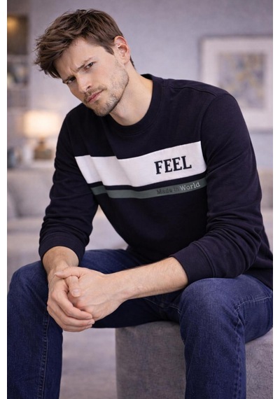 The Feel Marcel Erkek Regular Fit Bisiklet Yaka İnce Sweatshirt Siyah
