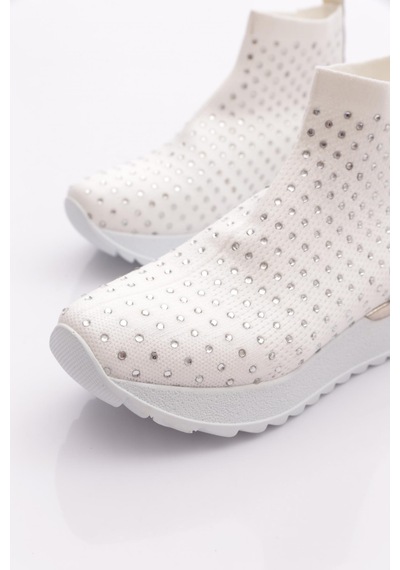Dgn 560 Kadin Taş İşleme Örgülü Sneaker Ayakkabi Beyaz