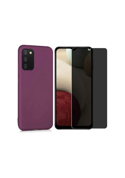 Samsung Galaxy Uyumlu A03s Esnek Soft Tasarım Kılıf Ve Hayalet Privacy Gizli Ekran Koruyucu Col177144-mürdüm