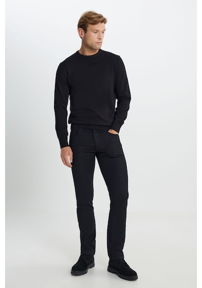 AC&Co / Altınyıldız Classics Pamuklu Standart Fit Normal Kesim Bisiklet Yaka Triko Siyah Kazak 001