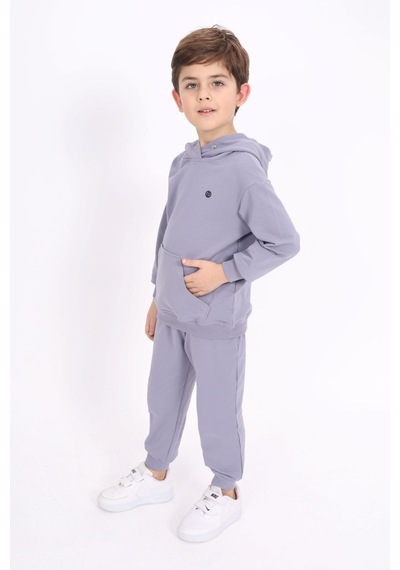Toontoy Kız Çocuk Relax Fit Kapüşonlu Cepli Baskılı Sweatshirt - 2 İplik Koyu Gri
