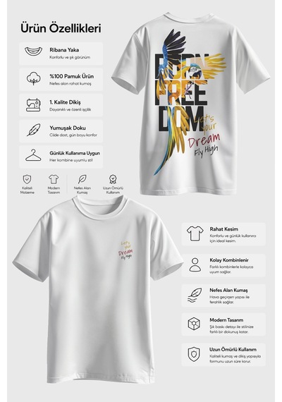 Spoyi Born Freedom Tasarımlı %100 Pamuk Yarım Oversize Beyaz T-shirt