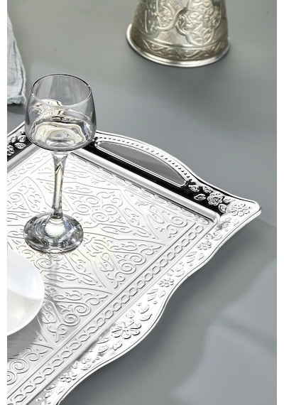 Cooker Sedef Metal Dikdörtgen Sunum Tepsisi 42 Cm Ckr4746 Gümüş