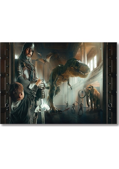 Cakasepetim Müzede Bir Gece Çocuk Şövalye Dinozor Ve Mamut Ahşap Mdf Tablo