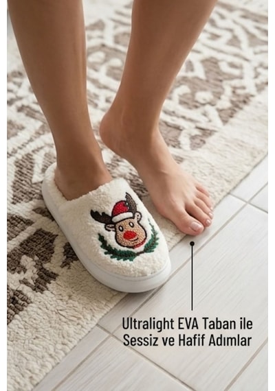 Unisex Hafif Ve Yumuşak Peluş Kaymaz Taban Anne Çocuk Misafir Noel Yılbaşı Temalı Ekru Ev Terliğ... Unisex Hafif Ve Yumuşak Peluş Kaymaz Taban Anne Çocuk Misafir Noel Yılbaşı Temalı Ekru Ev Terliğ...