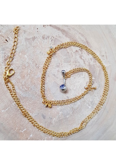 Chavin Zincirli Bele Bağlamalı Taşlı Çelik Göbek Piercing En43Sr
