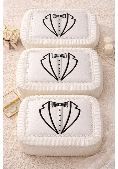 3'lü Gelindamat Figür Fransız Güpür Çeyizlik Bohça Söz Nişan Gelin Damat Hurç Seti 60x40/50x40/40x30 Damat