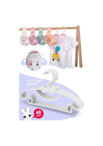 Morpanya Sweet 48 Adet Beyaz Bebek Elbise Askısı 30 Cm Fiyonklu Kelebek Beyaz