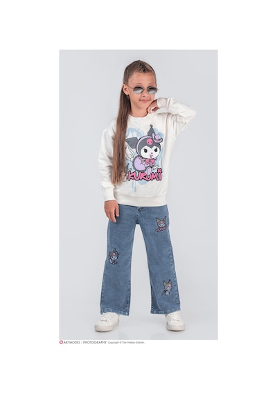 Kız Çocuk Krakter Desenli Sweatshirt - Jean Pantolon 2'li Takım - 2039 Beyaz Kız Çocuk Krakter Desenli Sweatshirt - Jean Pantolon 2'li Takım - 2039 Beyaz