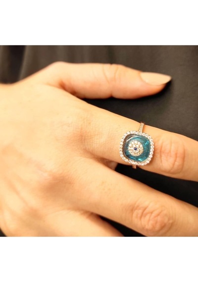 Oriental Kuyumculuk Jewellery Taşlı Göz Nazarlık Rose Gümüş Yüzük Rose