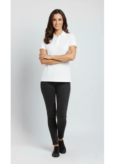 Buğrahayalin Pike Kumaş Düğmeli Yaka Regular Rahat Günlük Kısa Kol Tişört T-shirt - Beyaz Beyaz