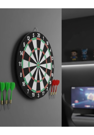 Kaliteli - 760 - Ahşap Dart Tahtası 12 İnç 4 Dart - Glblseme - Ok Seti
