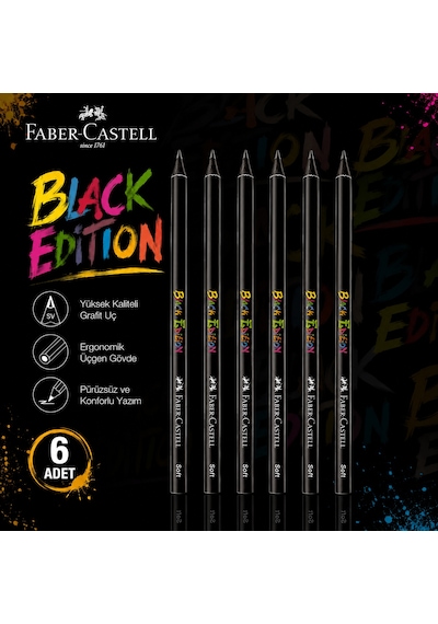 Faber-castell Black Edition Kurşun Kalem 6 Adet Yuvarlak Gövde 2b Siyah