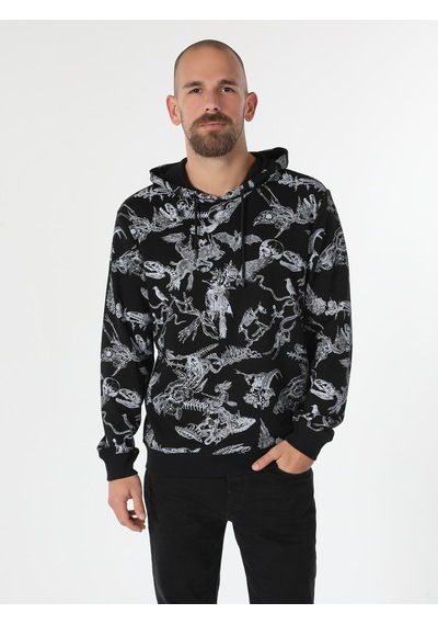 Colin's Regular Fit Baskılı Kapüşonlu Siyah Erkek Sweatshirt CL1061533_Q1.V2_BLK