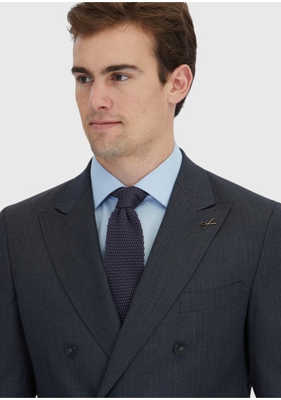 Ramsey Antrasit Çizgili Zeroweight Slim Fit %100 Yün Takım Elbise